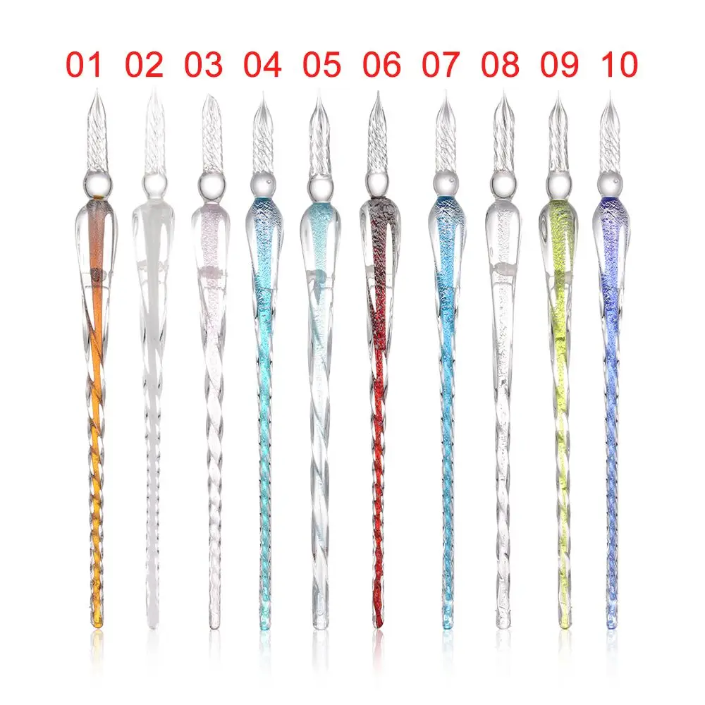 1Pc 9 Colors Glass Drip Fountain Pen Vintage Glass Dip Dipping Pen Signature Filling Ink Fountain Pens Crystal Writing Dip Pens images - 6