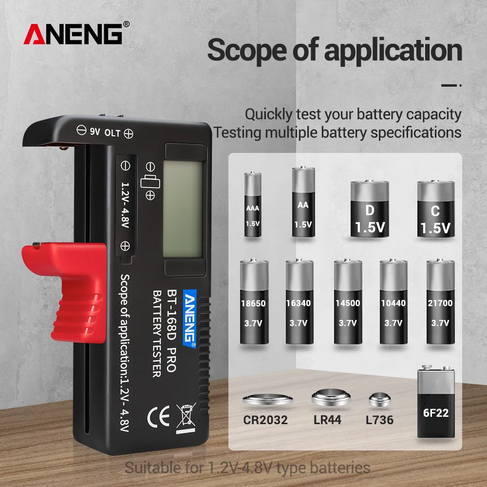 ANENG BT-168 PRO 1.2-4.8V AA/AAA/C/D Mini Battery Tester Quickly Testing for 18650 16340 14500 10440 Lithum Capacity |