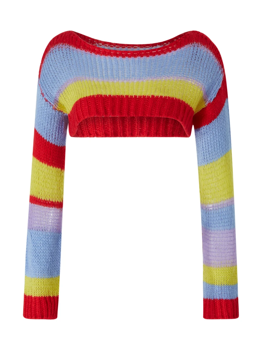 

Женский пуловер с длинным рукавом, укороченный топ, Модный укороченный пуловер с рисунком в стиле пэчворк