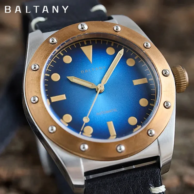 Фото Baltany NH38 мужские автоматические механические часы винтажные наручные часы с бронзовым корпусом 20 бар водонепроницаемые высококачественные роскошные парусные серии №1