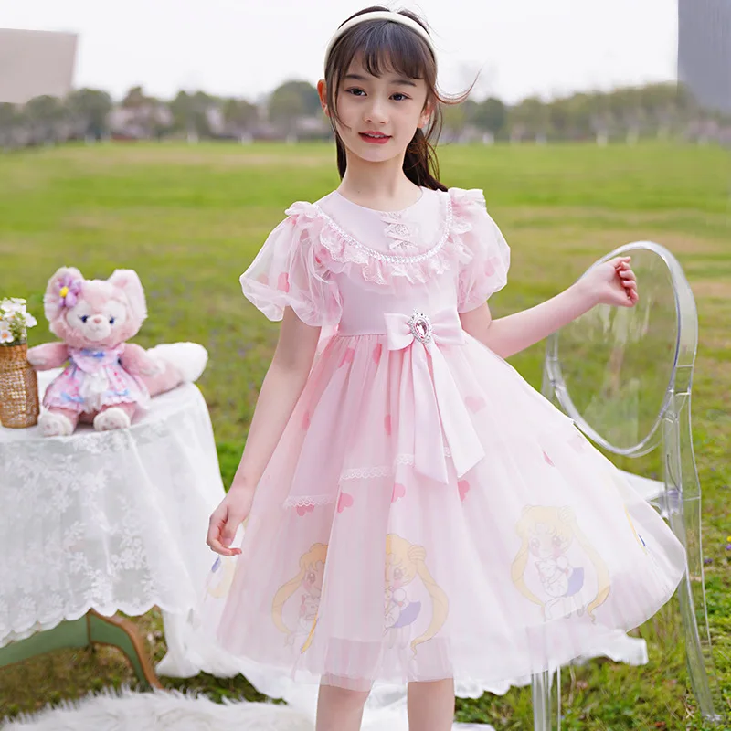 

Kids Girl Lolita Dress Lace Bow Sweet Cute Girls Princess Dress Summer Birthday Party Ball Gown Dress 3-15 Years Fairy