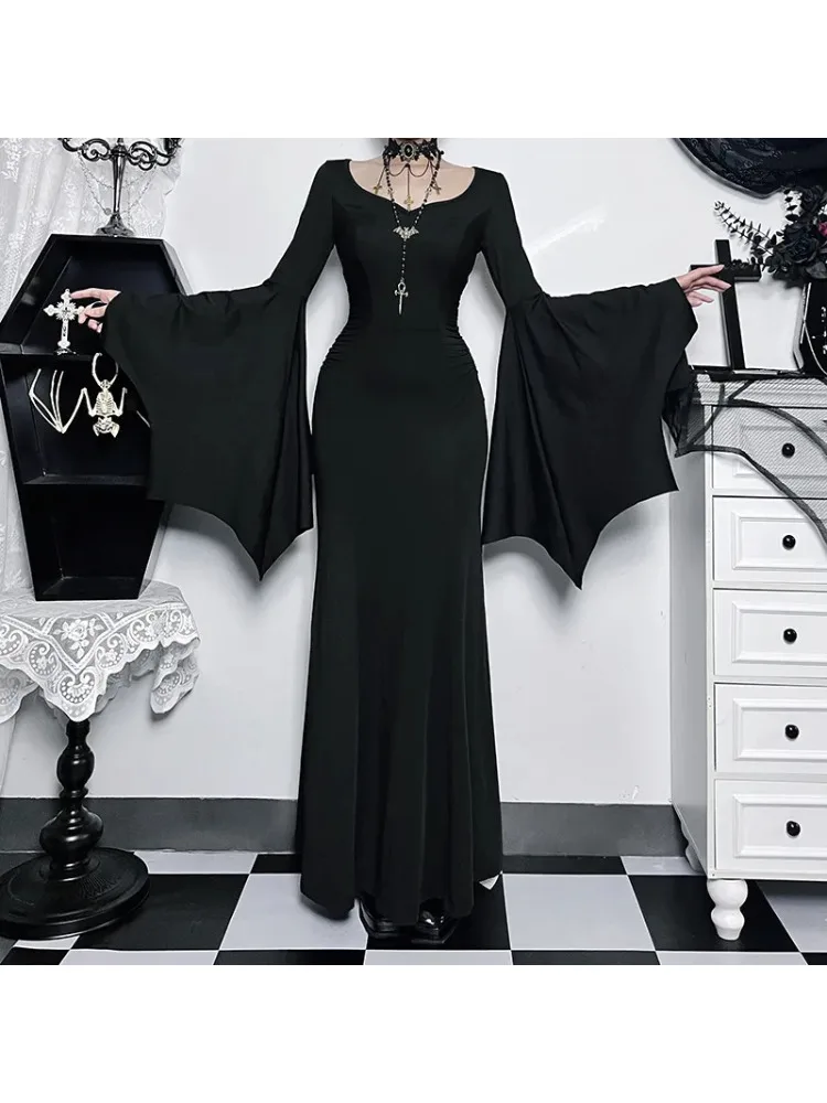 

2023 Dark Witch Batwing Sleeve Mall Gothic Party Dresses Grunge Halloween Admas Elegant Evening Dress Women Slim Emo Alt Clothes