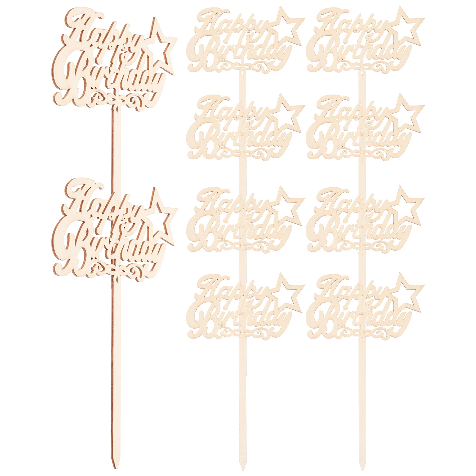 

10 Pcs Paper Cups Birthday Cupcake Topper Happy Toppers Wedding Decor Wooden Cute Pick