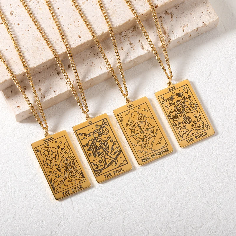 

Stainless Steel Tarot Cards Pendant Necklaces Vintage Curb Chain Major Arcana Tarot Cigano Divination Necklaces 2022 mujer