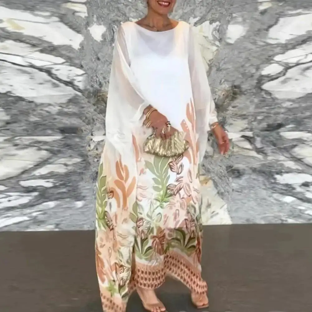 Платье-макси с цветочным принтом и рукавами летучая мышь