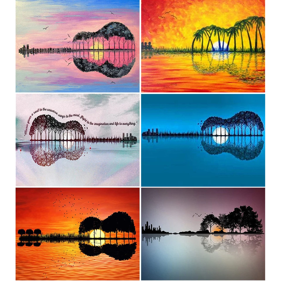 

Алмазная живопись 5D «сделай сам», Набор для вышивки крестиком с изображением пейзажа, гитары, Стразы ручной работы, декор для гостиной, каби...