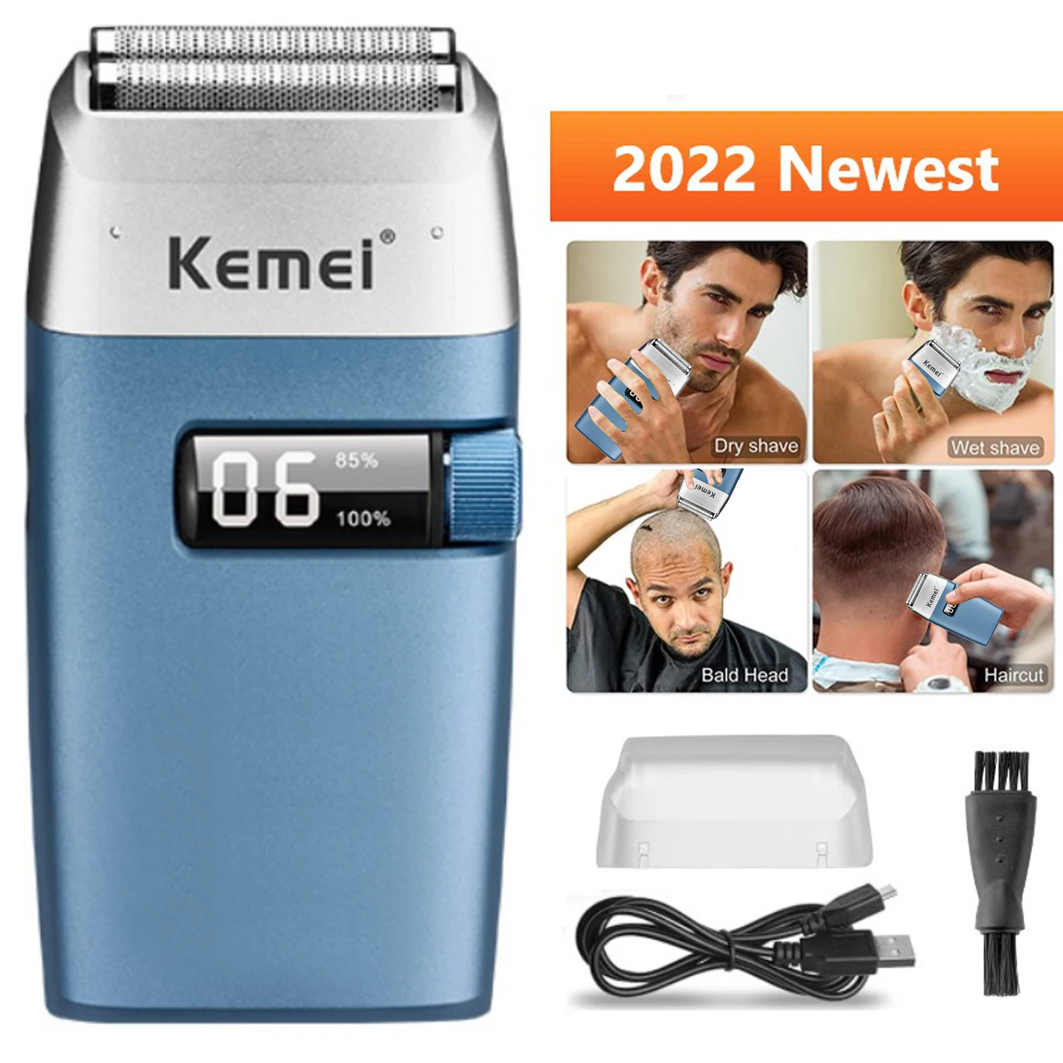 

Kemei 3385 Barber Finish Electric Shaver for Men USB Cordless Rechargeable Beard Razor Reciprocating Foil Mesh Shaving Machine