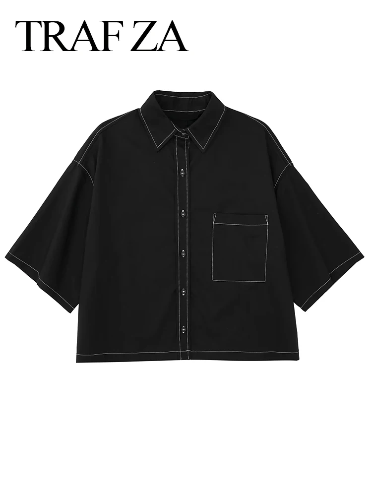 

Женская свободная рубашка с одним карманом, на пуговицах