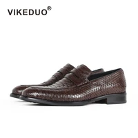 2019 vikeduo classic custom handmade mens loafer shoes genuine snakeskin slip on fashion causal dress party original design