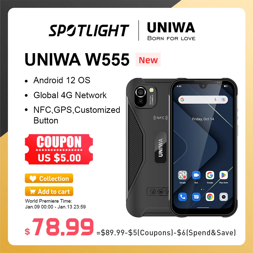  UNIWA W555 5.71" Cellphone 3G RAM 32G ROM Android 12 Smartphone MT6761 Quad Core Mobile Phone 4000mAh NFC 