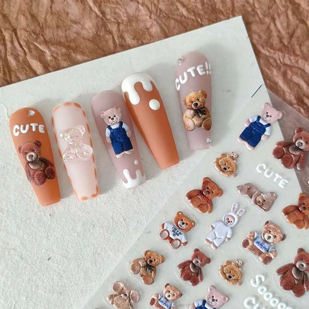 

1PC Cartoon Nail Art Sticker Bear/Rabbit/Cats/Stars Design Nail Glue Stickers 3D Relief Animal Adhesive Manicure Decals Decor