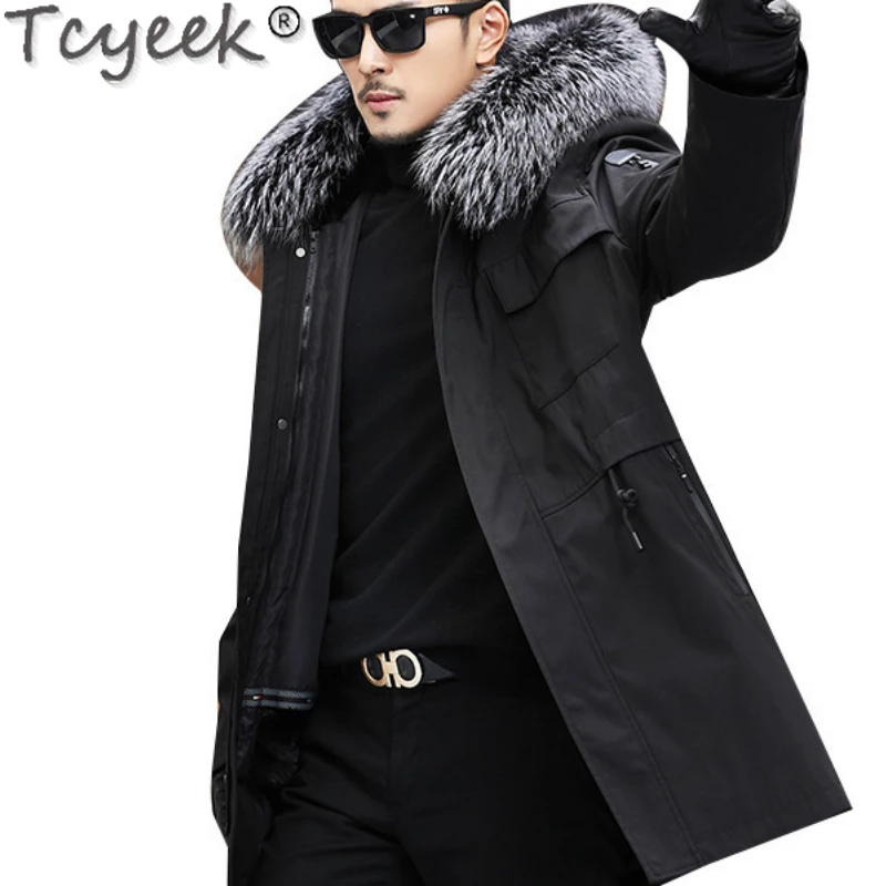 

Tcyeek Winter Jacket Men Clothes Men’s Parkas Male Midi-Length Mink Liner Fox Fur Collar Fur All-in-One Fur Coat Tide Outerwear