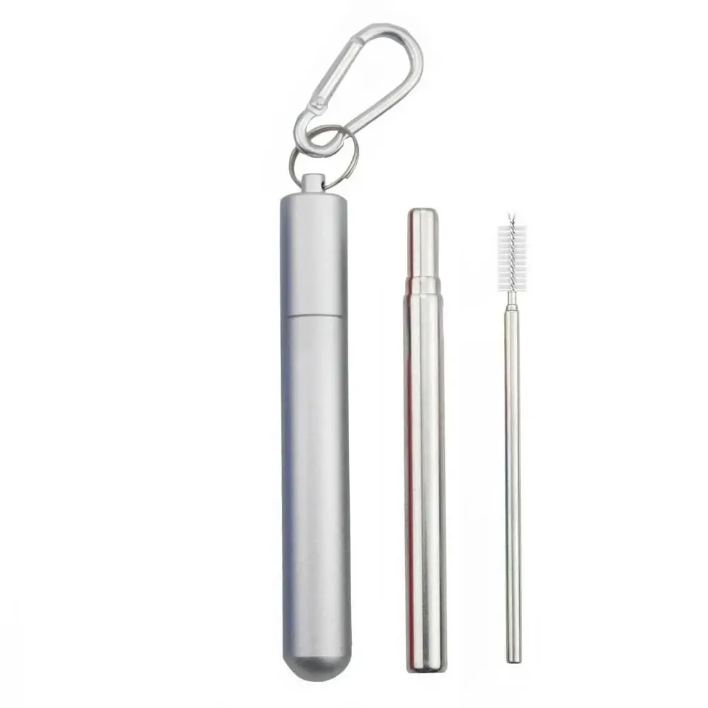 

Многоразовая складная соломинка из нержавеющей стали, складная портативная металлическая соломинка с футляром и щеткой для чистки, телескопическая соломинка для путешествий
