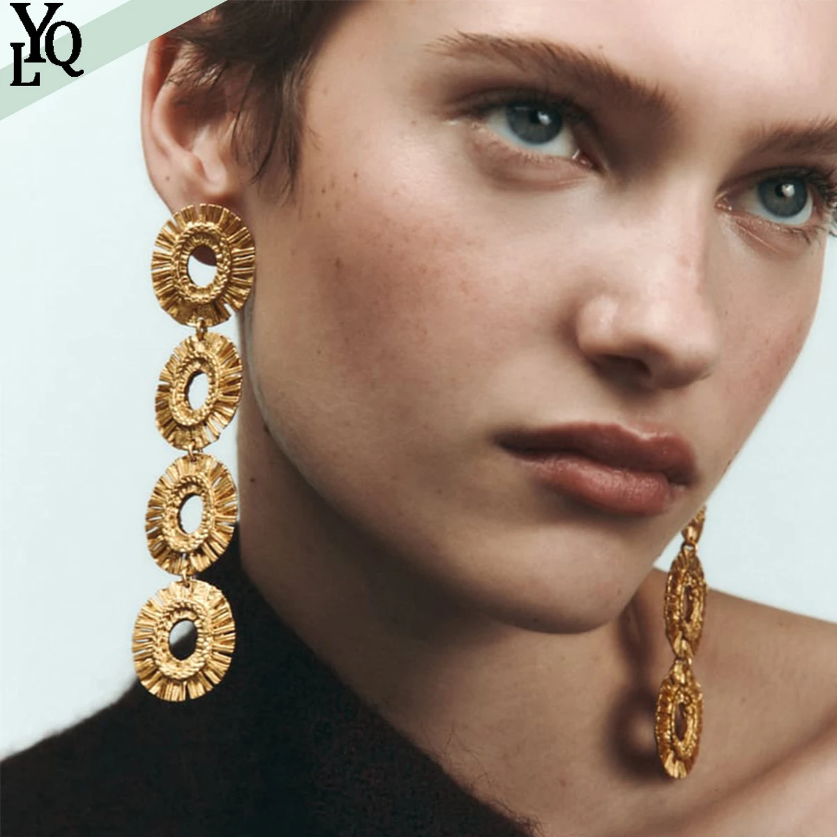 

Za Vintage Long Gold Oval Color Pendant Earrings for Woman