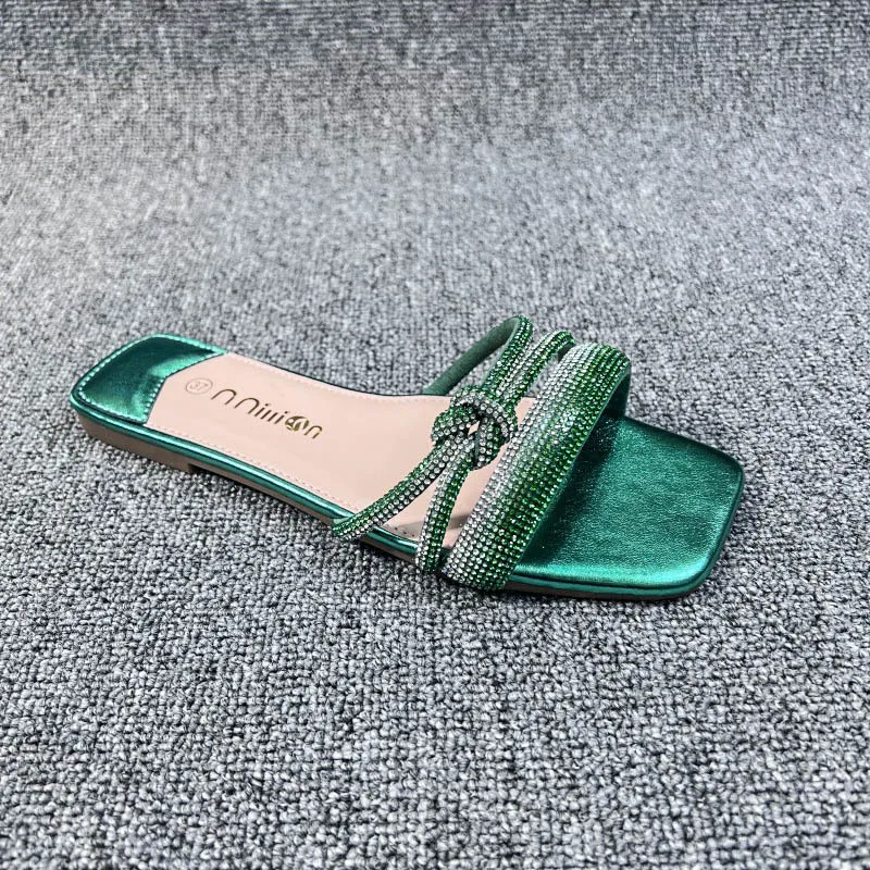 Xibeilove Summer New Line Women's Slippers Sexy Rhinestone Outwear Flat Bottom Slippers