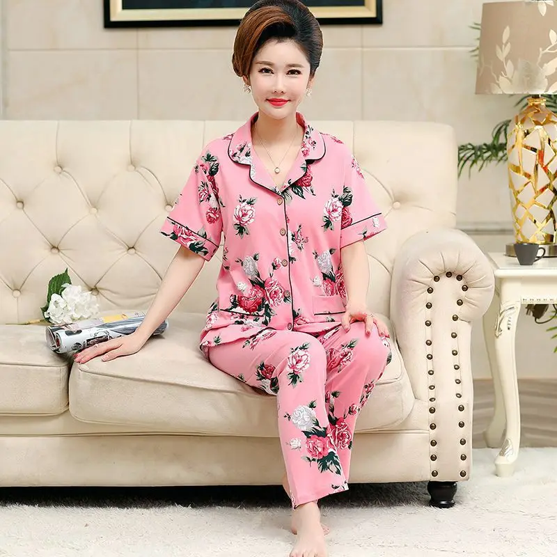 Женская пижама на пуговицах кардиган с принтом и брюки для женщин среднего