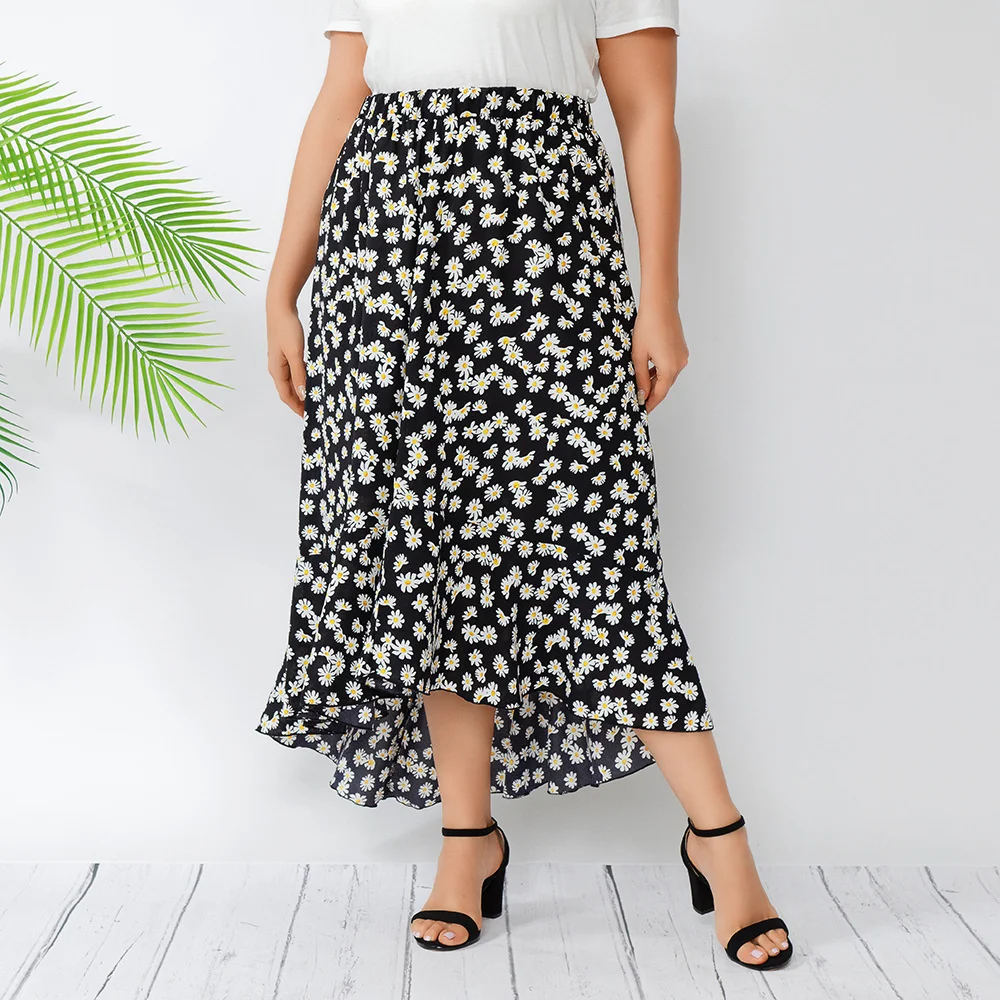 

Plus size Summer large skirt, pastoral style, thin, large skirt, floral high waist skirt