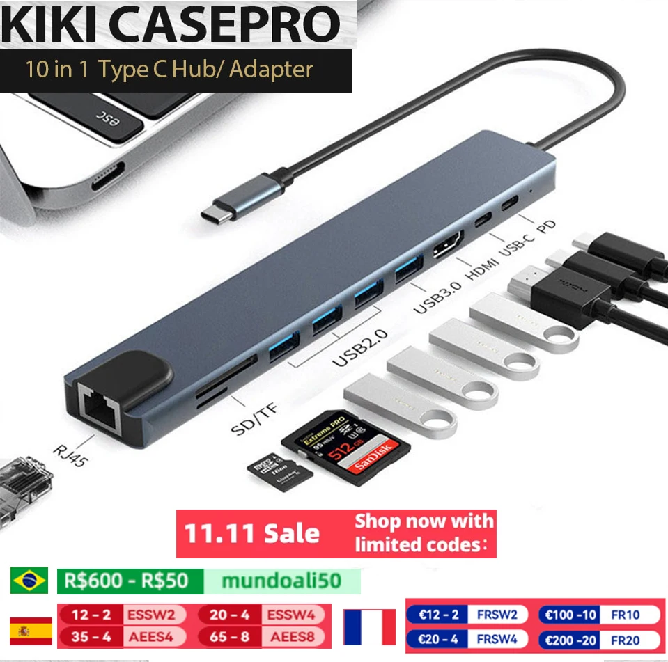 Док-станция Usb C на HDMI совместимая с RJ45 PD100W адаптер OTG Thunderbolt 3 док-станция USB2.0/3 0 TF/SD