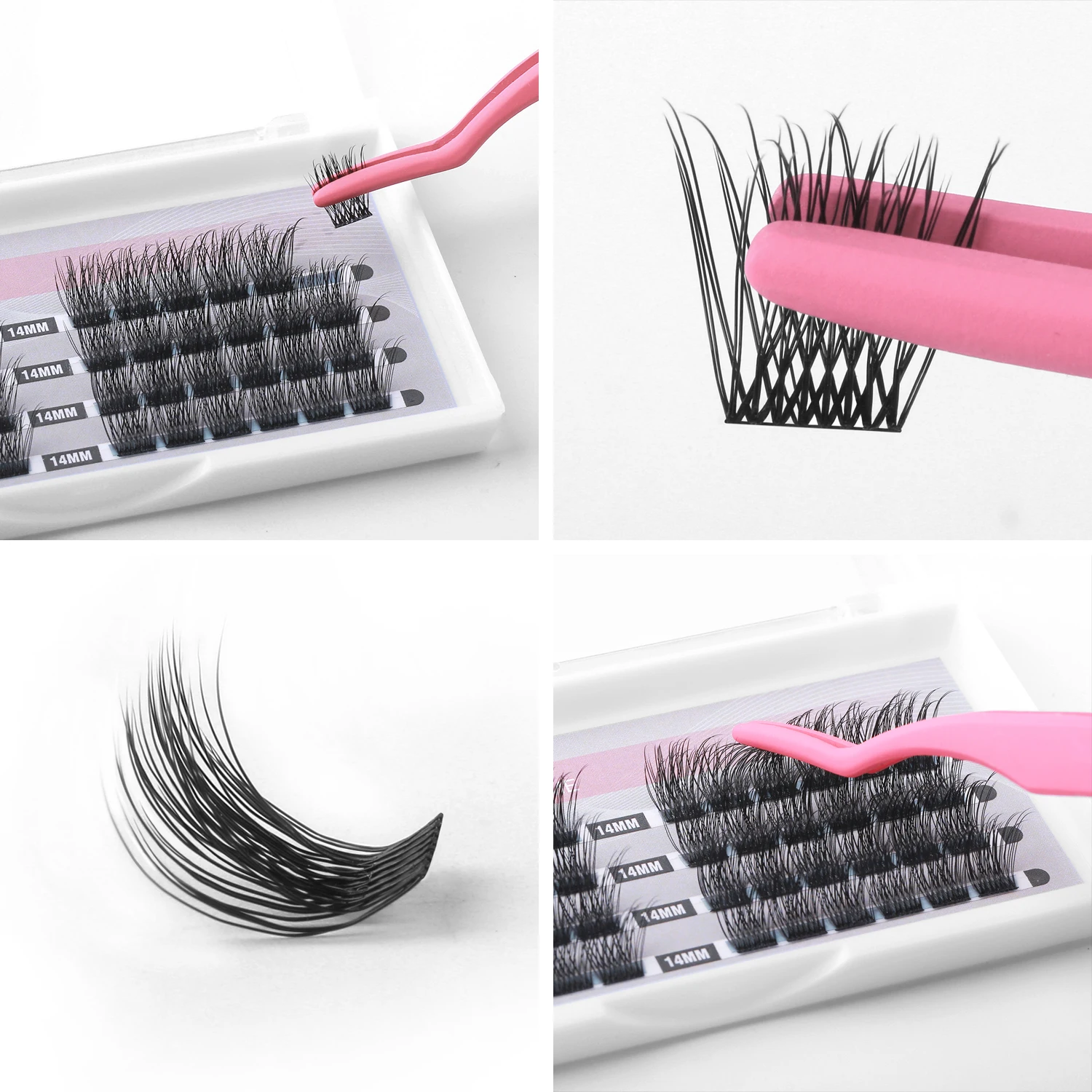 ETVITE DIY Clusters Eyelash Extension Dovetail Segmented Lashes 48 Volume Natural Eyelashes Bundles