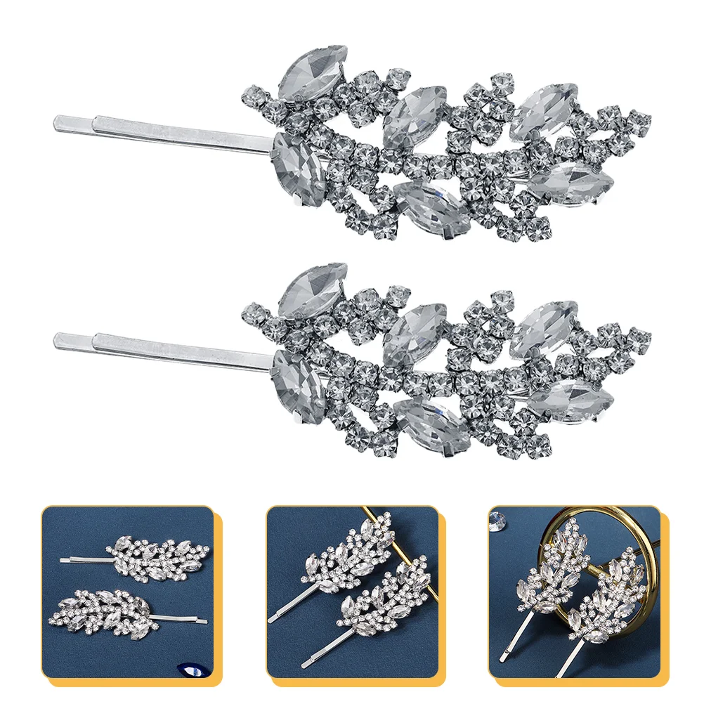 

1 Pair Leaves Hair Pin Rhinestones Bobby Pin Delicate Barrettes for Girls