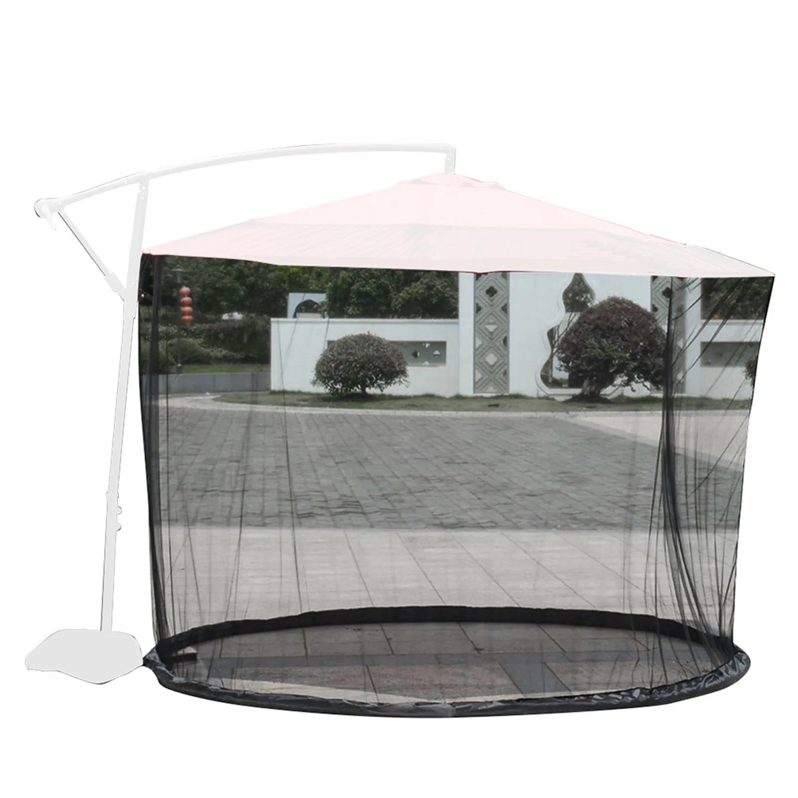 

Patio Umbrella Mosquito Net Screen Garden Canopy Deck Furniture Anti Insect Mosquito Zipper Mesh Cover For Outdoor Awning