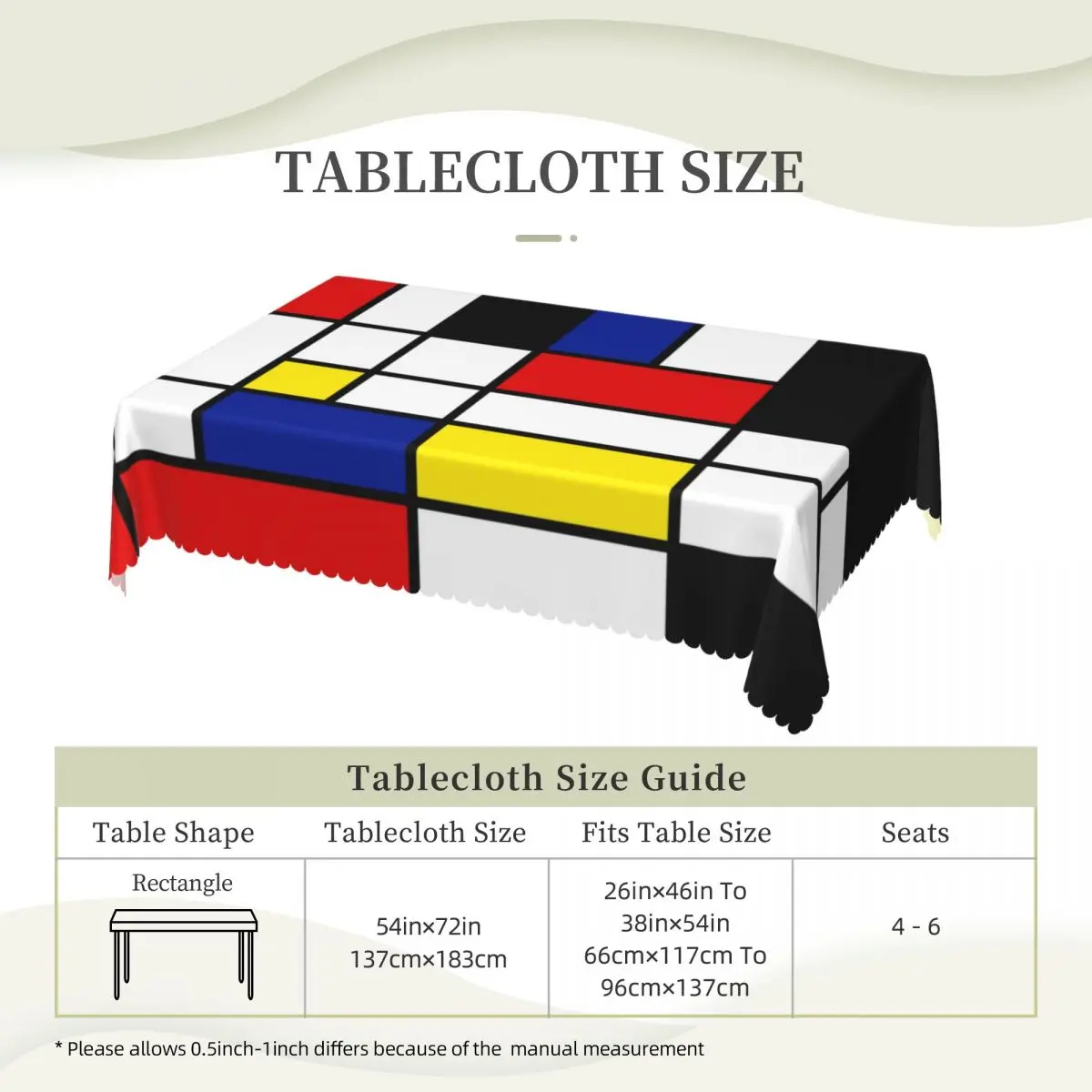 Прямоугольное абстрактное искусство на заказ Скатерть Mondrian 45-50 дюймов