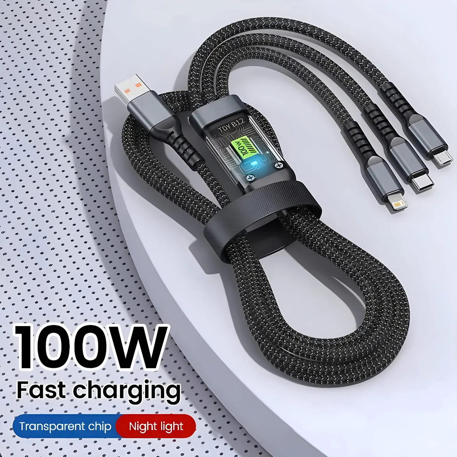 Фото Кабель USB A 3 в 1, 100 Вт, для быстрой зарядки, Micro USB, кабель для передачи данных, зарядное устройство для телефона, кабель для быстрой зарядки для iPhone, Samsung, Xiaomi, Huawei №4