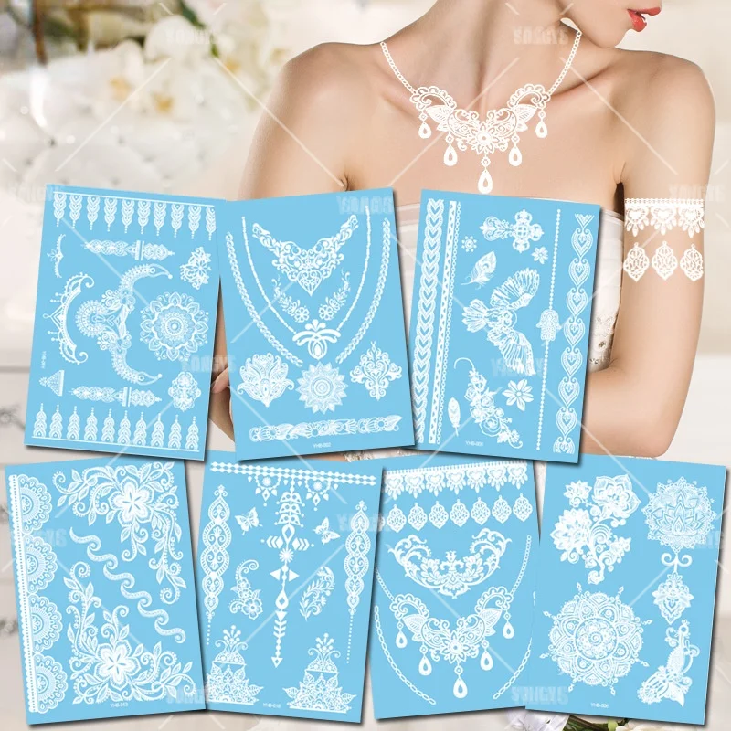 

Белая кружевная Временная тату-наклейка s, свадебная, невеста, подружка невесты, наклейка для макияжа тела, тату-наклейка, временные тату-нак...