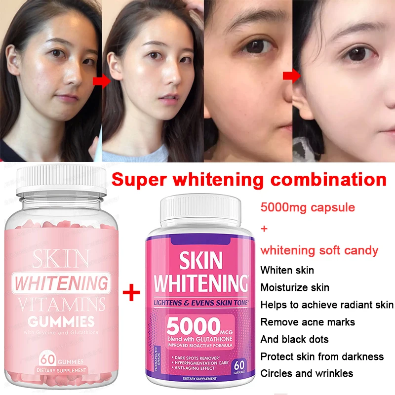 

2 Bottle Glutathione Gummies Brightening Gummies Skin+Whitening Glutathione capsule Natural Skin Face Body Reducing Melanin