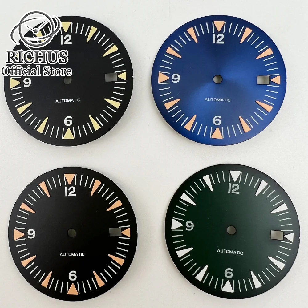 

32mm black blue green watch dial green Luminous dial fit NH35 movement