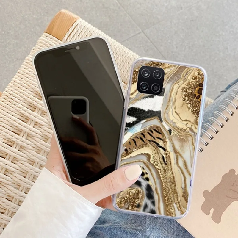 Gold Foil Marble Phone Case For Samsung Galaxy S10 S21 S22 Plus Ultra A91 A51 A21S A12 Transparent Phone Cover