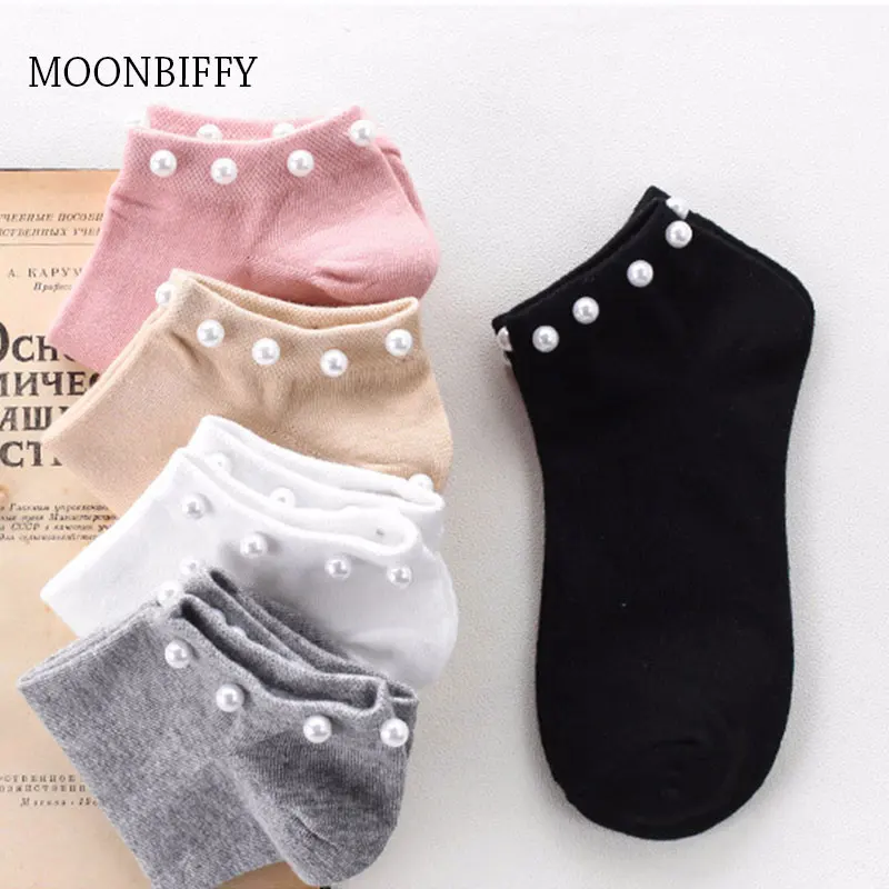 Cotton Lovely Candy Color Imitation Pearl Women's Socks.casual Ladies Girl's Short Female Socks Sox Hosiery