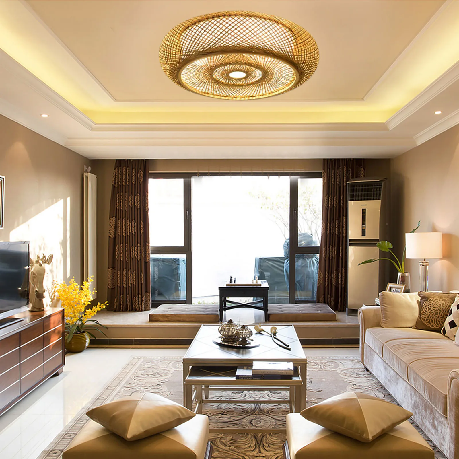 

40cm Bamboo and Rattan Chandelier Hanging Light Ceiling Lamp Chinese Style Elegant Retro Bamboo Wicker Rattan Awning