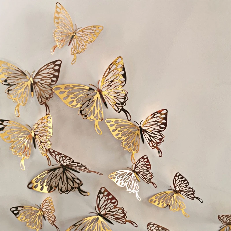 12pcs 3D Hollow Butterfly Wall Decals Removable Mural Stickers Home Decoration Kids Room Girls Bedroom |