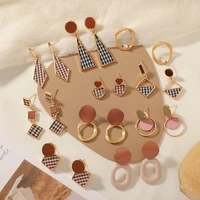 vintage geometric drop earrings for women 2022 black white plaid cloth round dangle korean earrings party wedding jewelry