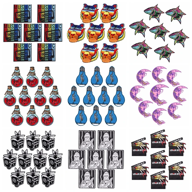 

10PCS/Lots Skull Stickers Iron On Patches For Clothing Thermoadhesive Patches Punk Skeleton Embroidered Patches On Clothes Badge