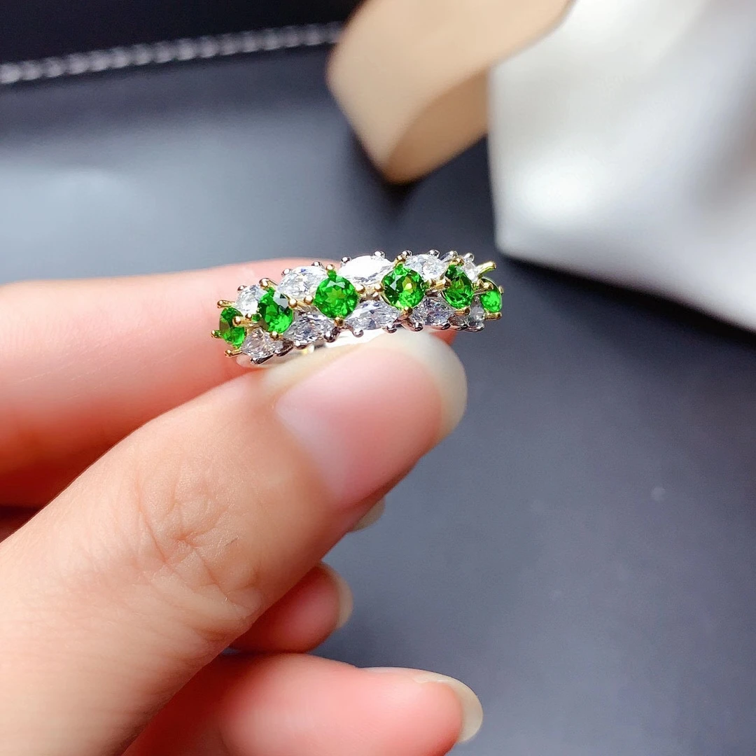 

MeiBaPJ Natural Diopside Gemstone Trendy Ring for Women Real 925 Sterling Silver Charm Fine Jewelry