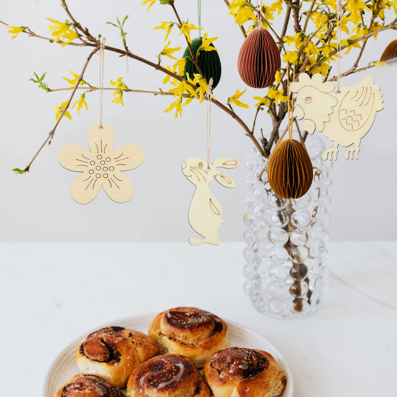 

60 Pcs Easter Ornaments Decorative Wood Discs Blank Wooden Egg Chips Bunny Shaped DIY Crafts Pendant Eggs Slices