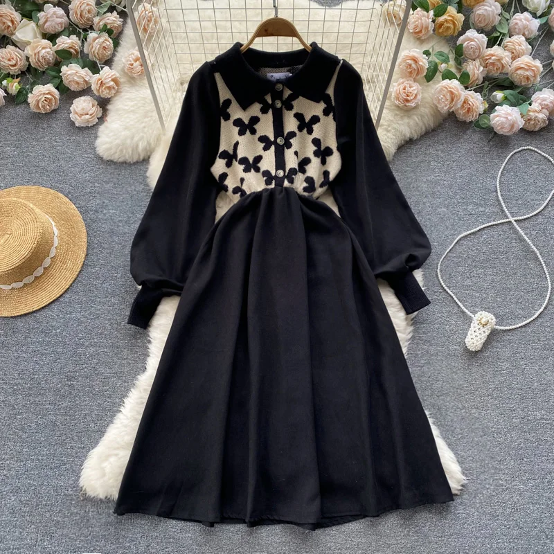 

Женское платье с кукольным воротником SuperAen, тонкое вязаное платье трапециевидной формы в Корейском стиле на осень и зиму