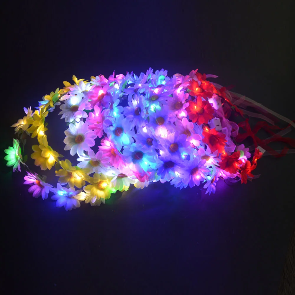 

10pcs Woman Girl LED Hawaiian Lei Headband Light Flower Crown Wreath Glow Party Birthday Wedding Carnival Festival Christmas
