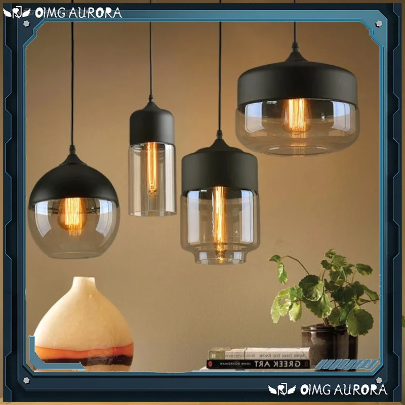 

Nordic simple loft glass chandelier E27 American country living room restaurant bar clothing store industrial retro lamps