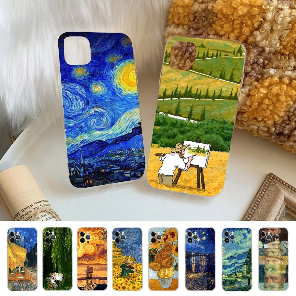 

Van Gogh Sunflowers The Starry Night Art Aesthetic Phone Case For iPhone 14 13 12 Mini 11 Pro XS Max X XR SE 6 7 8 Plus Soft