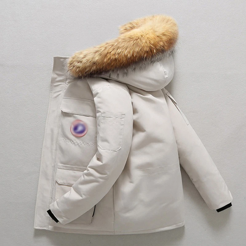 Winter Warm Thicken Loose Down Jacket Short Hooded Raccoon Fur Collar Cotton Coat Casual Parkas Basic White Duck Overalls