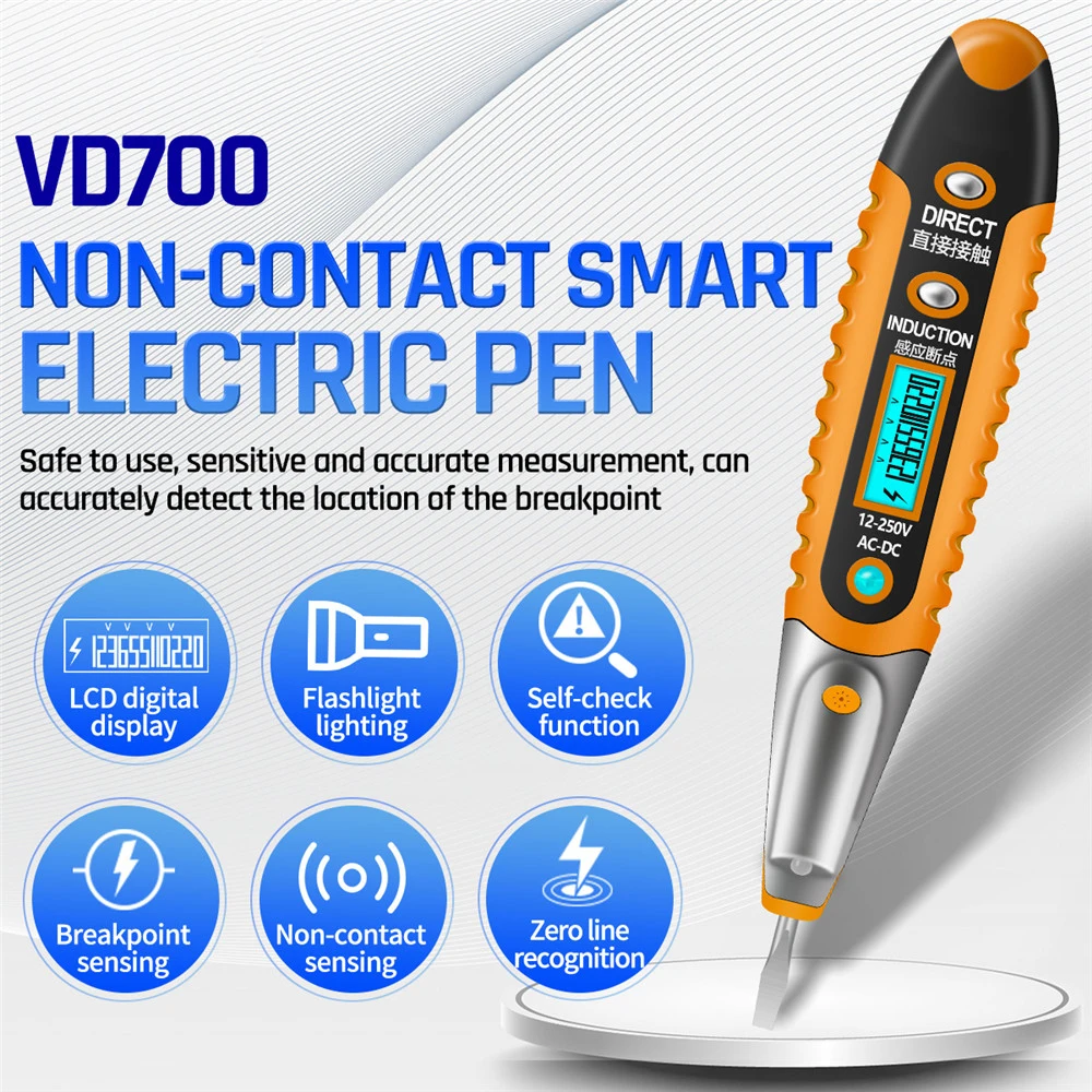 

Многоцифровой тестовый карандаш AC DC 12-250 В, Электрический шуруповерт, ЖК-дисплей, детектор напряжения, тестовая ручка, инструменты электрика