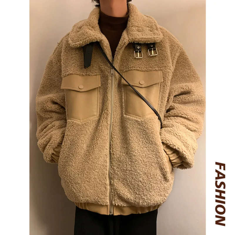 Winter Jacket Men Warm Fashion Retro Casual Thicken Lamb Hair Jacket  Japanese Streetwear Loose Thick Short Coat Mens Outwear