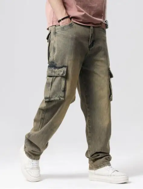 VXO Jeans Men Camouflage Patchwork Mens Elastic Stretch Denim Pants Male Brand Jeans Fat Pants Fit Body Weight 140-200 kg