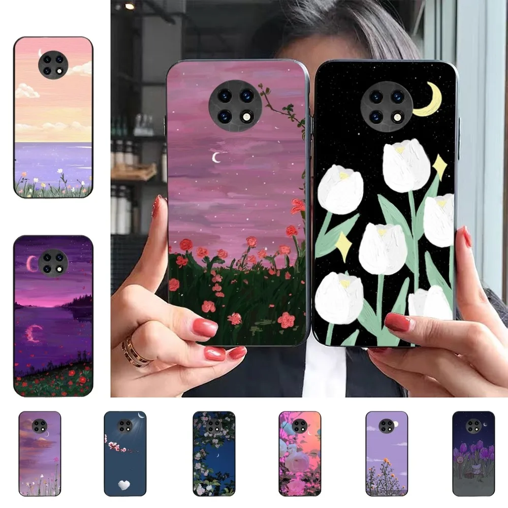 

Cute Flower with Moon Phone Case For Redmi 5 6 7 8 9 10 plus pro 6 7 8 9 A GO K20 K30 K40 pro plus F3 Fundas