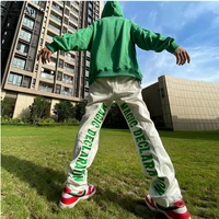 juicy apple men baggy jeans autumn new style korean trend embroidery loose straight wide leg long pants for men and women