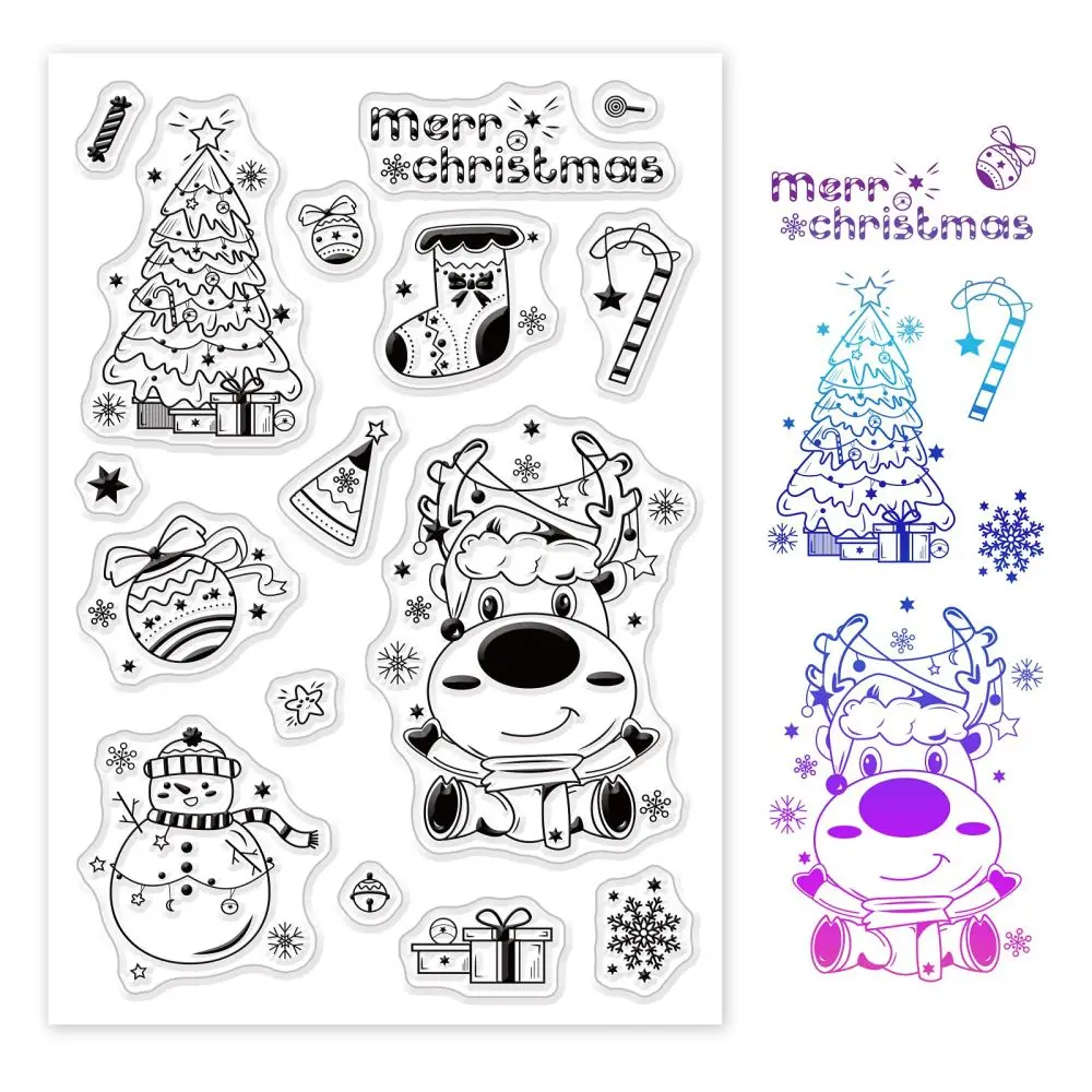 

Merry Christmas Clear Silicone Stamps Reindeer Christmas Tree Snowman for Card Making Decoration and DIY Scrapbooking