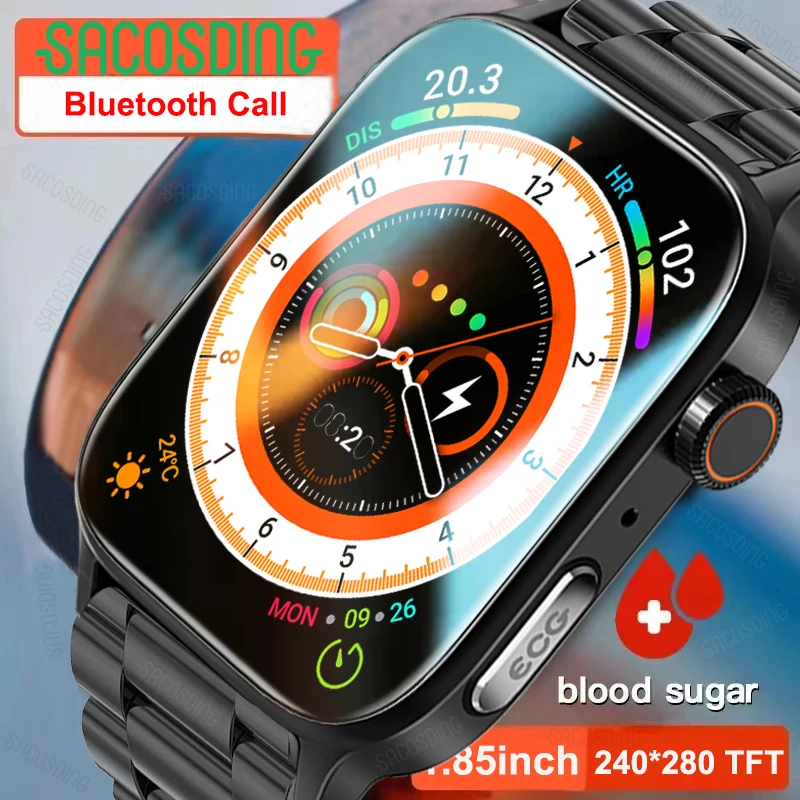 

2023 New Non-invasive Blood Glucose Smart Watch Men Bluetooth Call Wristwatch BodyTemperature Stress Test ECG+PPG Smartwatch Men